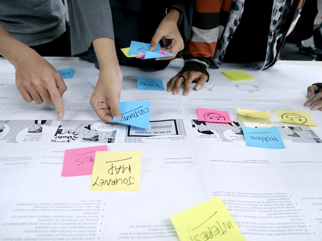 Planning website pages with sticky notes