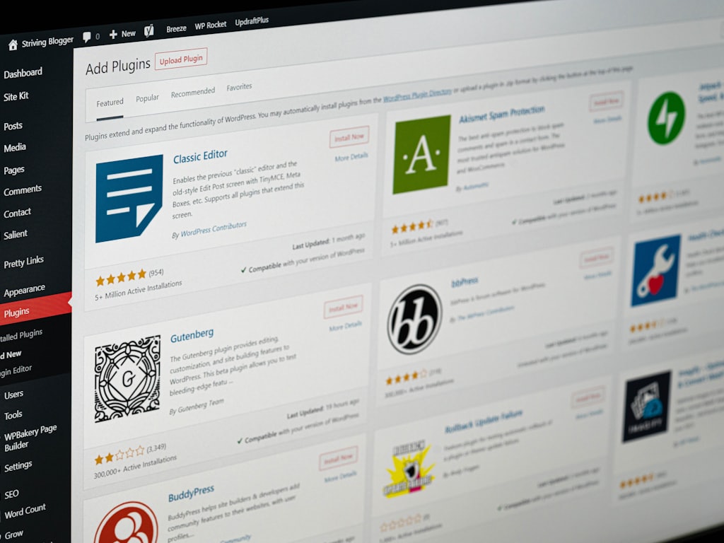 Website admin dashboard showing updates